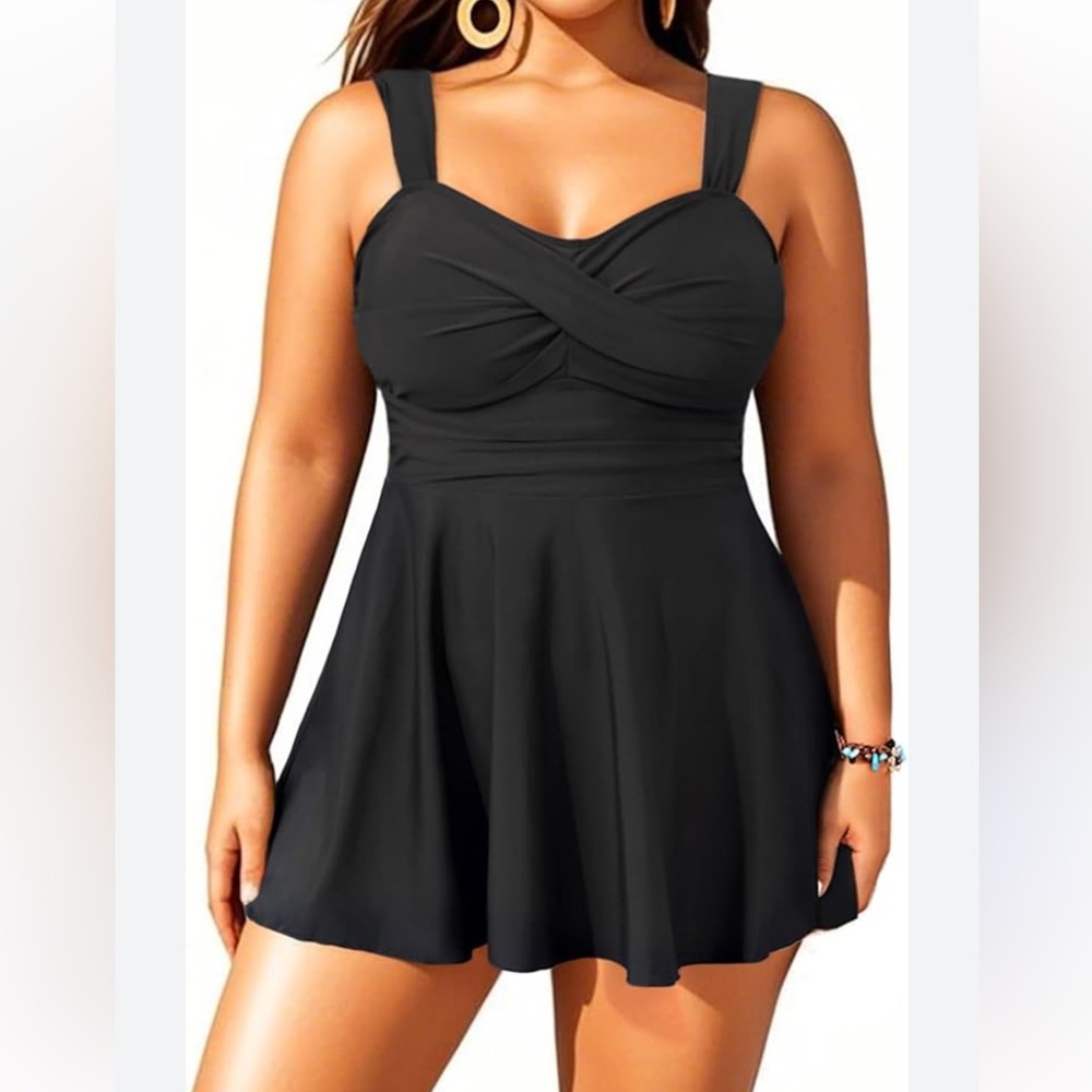 Womens One Piece Tummy Control Swimdress Plus Size Skirtini CoverUp Swimsuit 18W